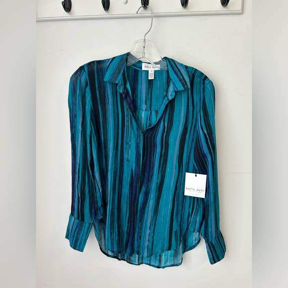Bella Dahl Blue Striped Button up Blouse - Picture 3 of 5